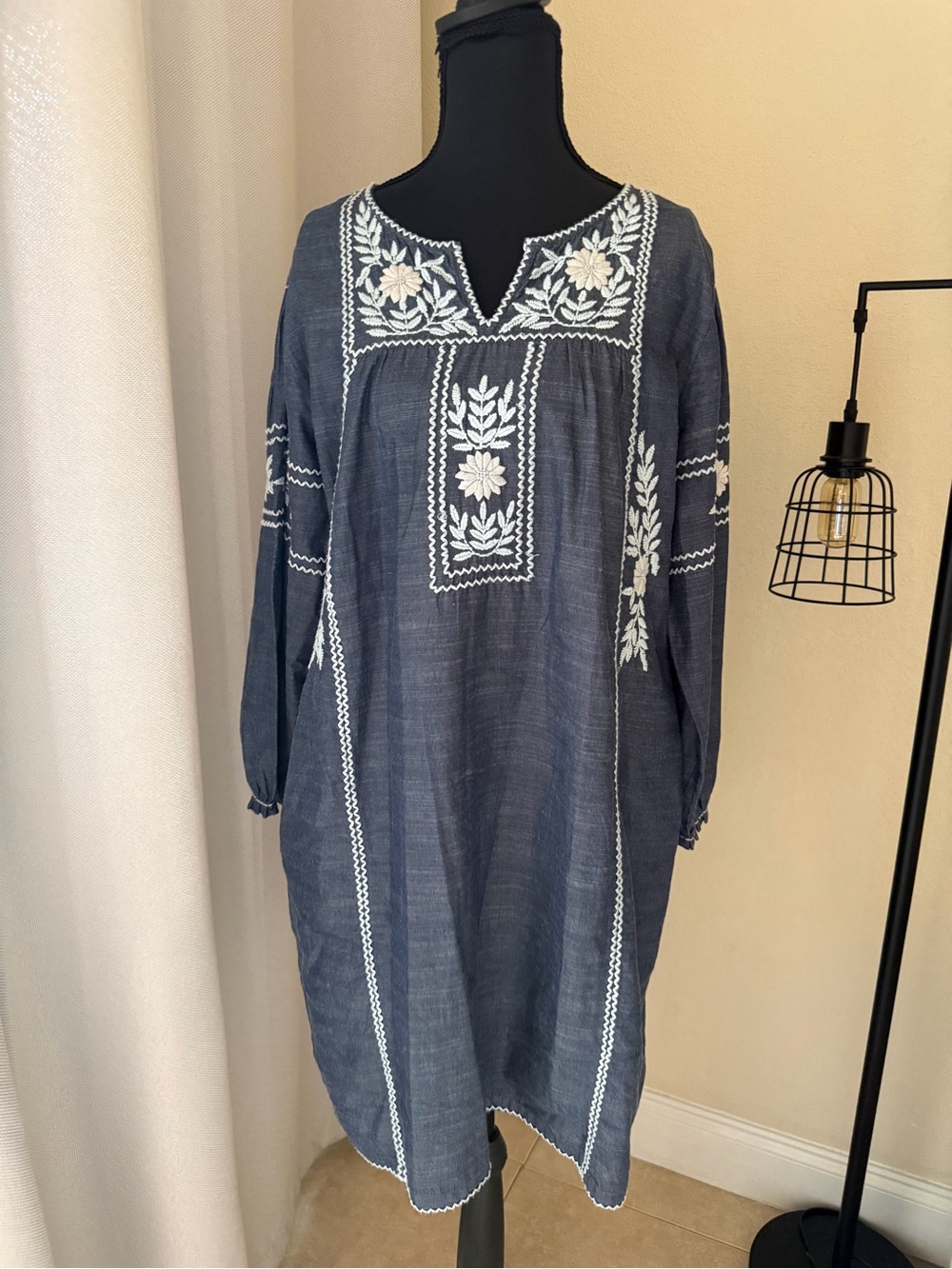 Roller Rabbit Abigail Blue Embroidered Cotton Tunic Dress Boho Medium - Picture 2 of 8